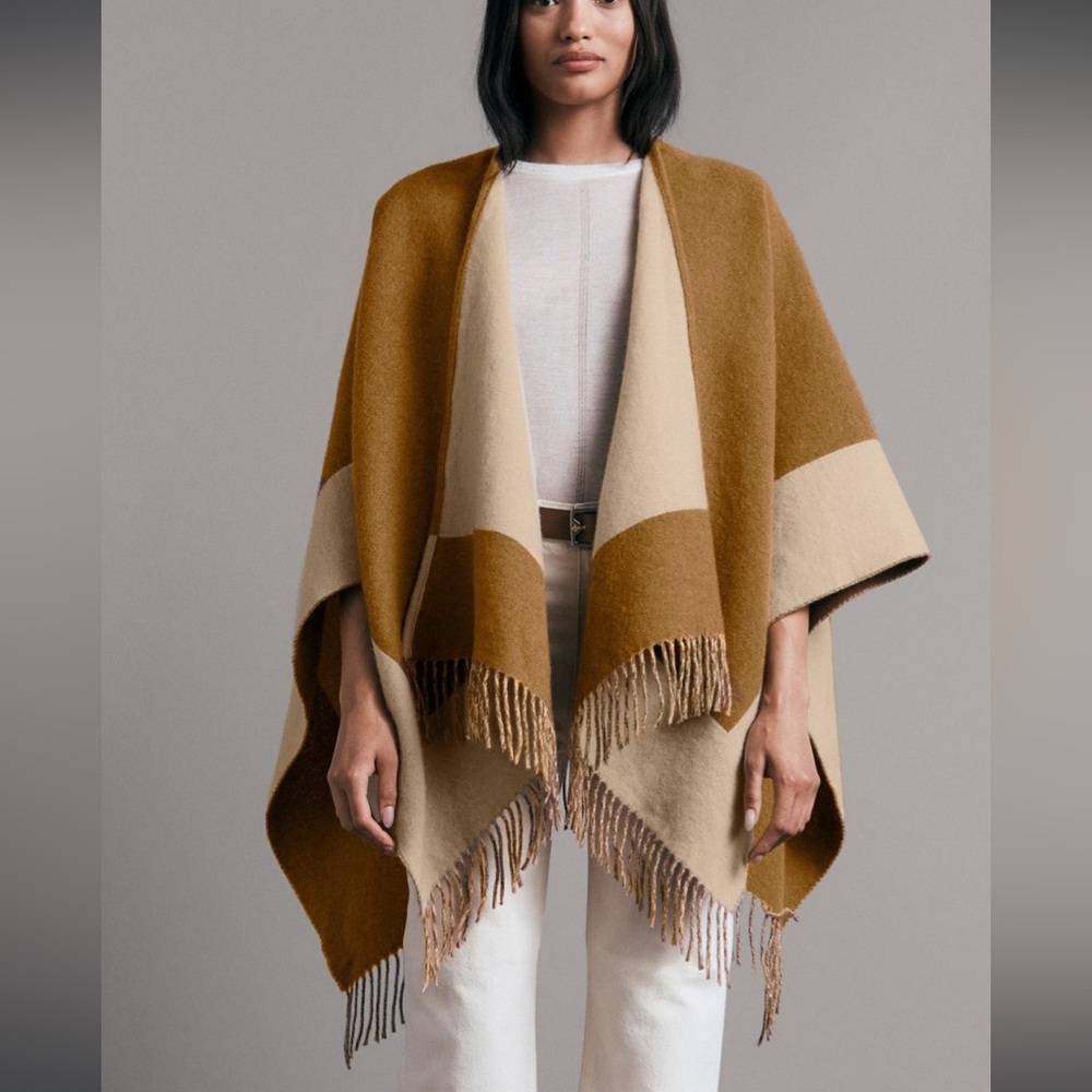 rag & bone Wool Highlands Reversible Poncho Wrap Shawl oversized Blanket Scarf
